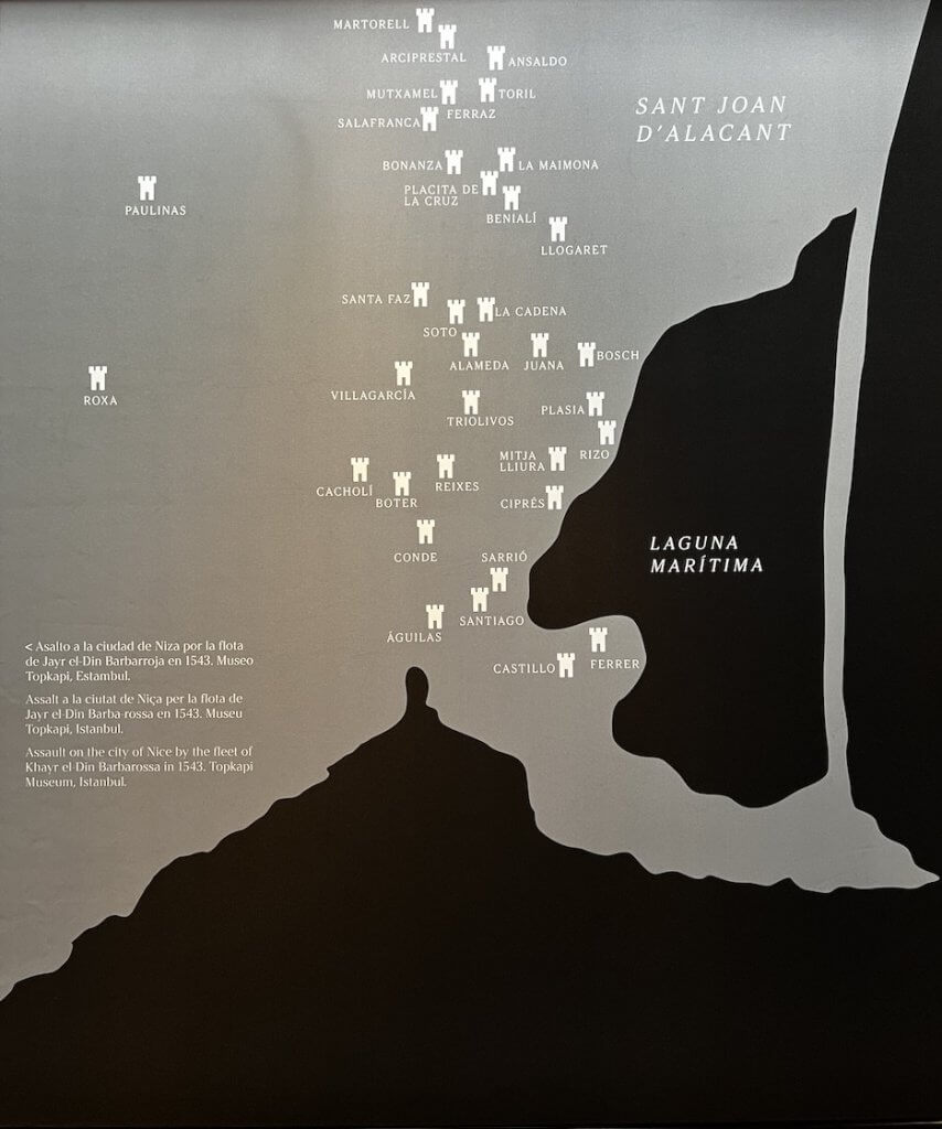 mapa Torres defensivas contra los corsarios huerta de alicante