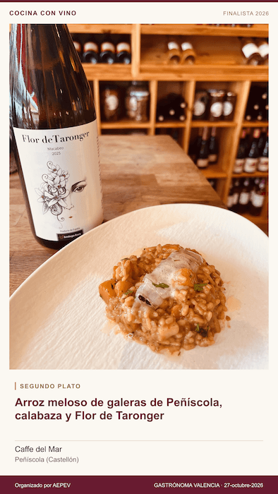 Arroz meloso de galeras de Peñíscola, calabaza y Flor de Taronger